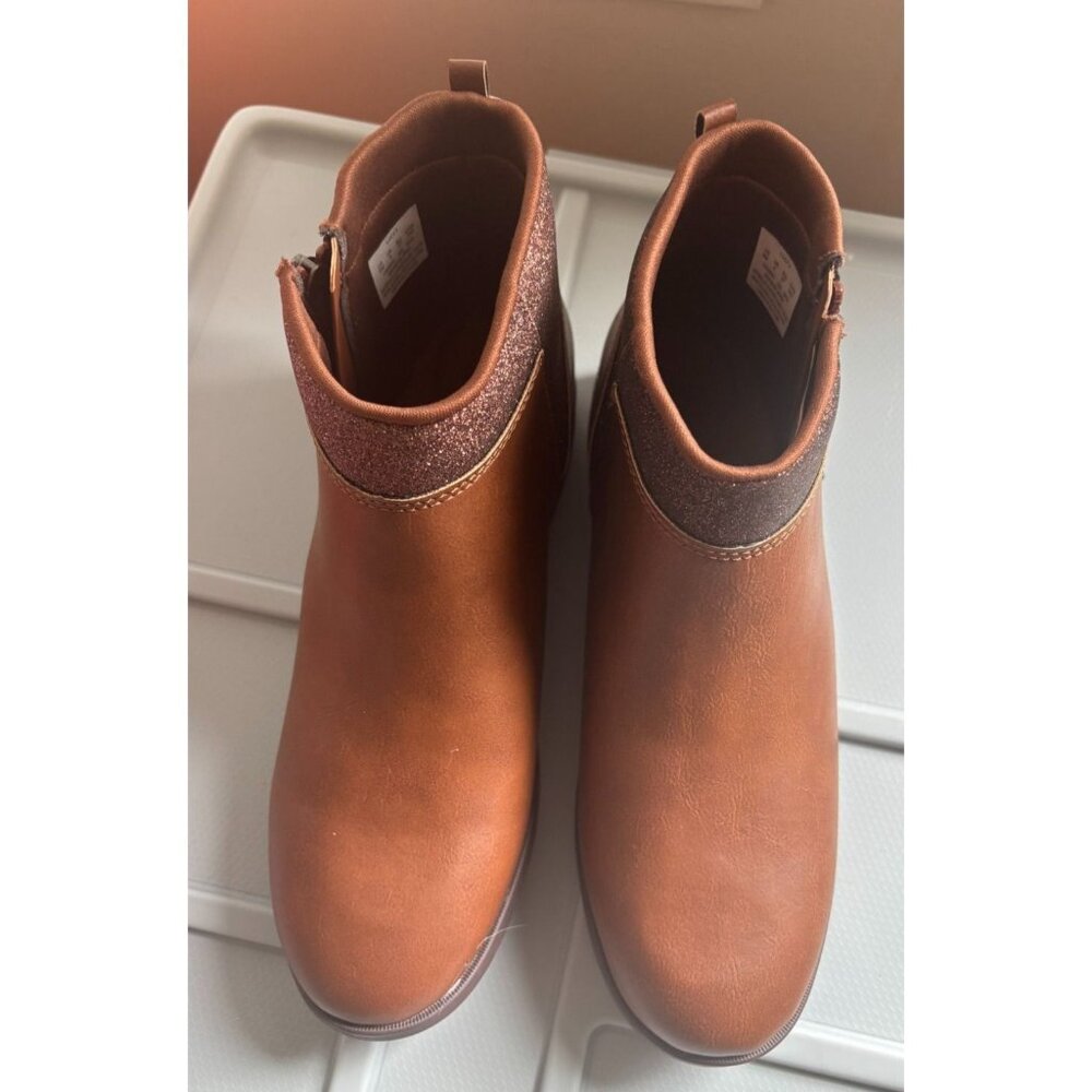 Stride Rite Girls Brown Ankle Boots With Glitter Accents & Side Zippers - Size 5 - Picture 2 of 7